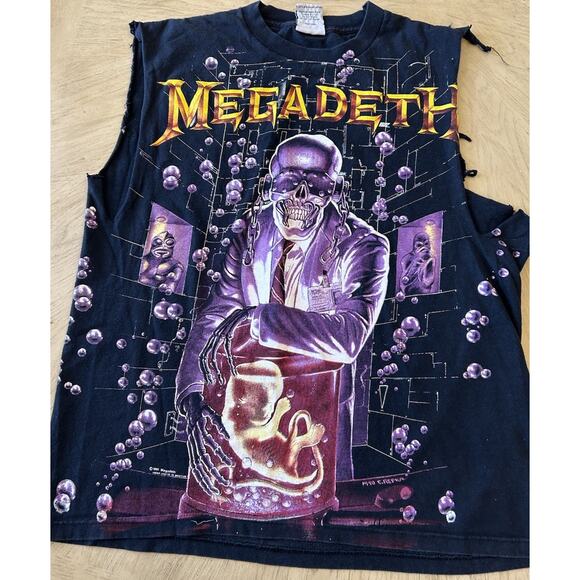VTG 1991 Megadeth Shirt Rust In Peace Hangar Bubbles Metal Grunge WILD OATS RARE - Picture 10 of 16